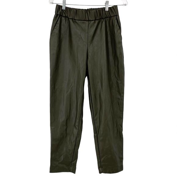 A NEW DAY Faux Leather Pull On Tapered Pants Dark Green Size Small Boho Pockets - Picture 2 of 5